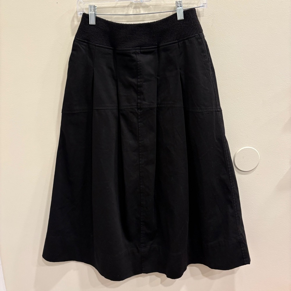Stateside Black Canvas Ribbed Knit Waistband Midi Skirt Cotton Small Utility